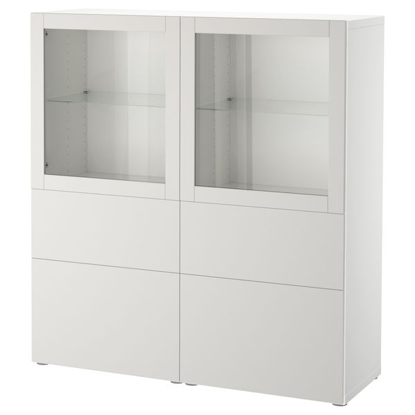 Комбинация для хранения со стеклянными дверцами БЕСТО, белый, Лаппвикен светло-серый прозрачное стекло (120x40x128 см) - фото 1