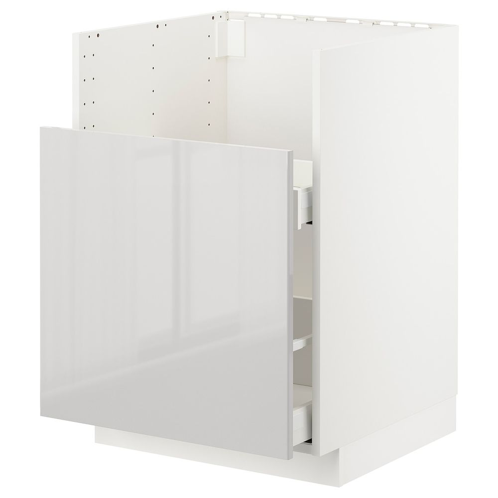 Шкаф под мойку БРЕДШЁН/1фасад/2ящика, белый/Рингульт светло-серый 60x60 см IKEA METOD МЕТОД 092.990.86 - фото 1