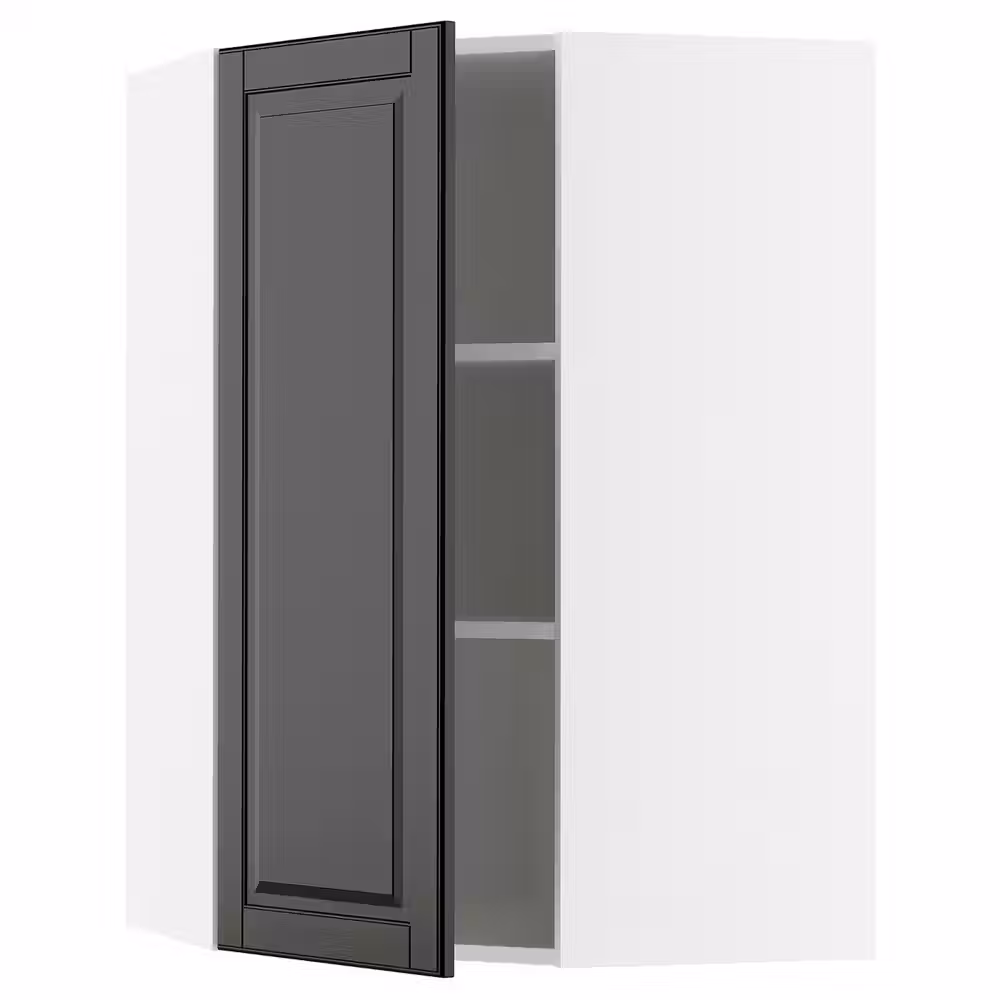 METOD Угловой навесной шкаф с полками - белый/Bodbyn чёрный 68x100 см - фото 1