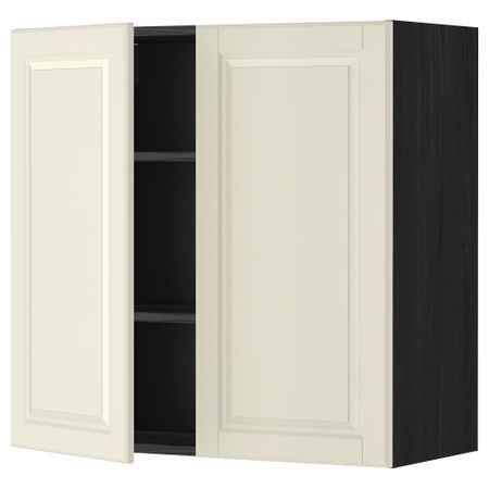 Навесной шкаф с полками, 2 дверцы МЕТОД, черный, Будбин белый с оттенком