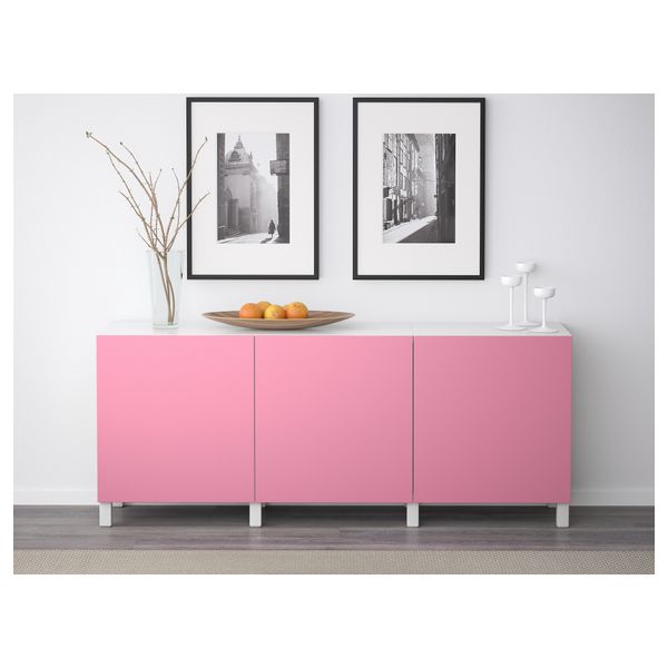 Комбинация для хранения с дверцами БЕСТО, белый, Лаппвикен малиновый (180x40x74 см) - фото 2