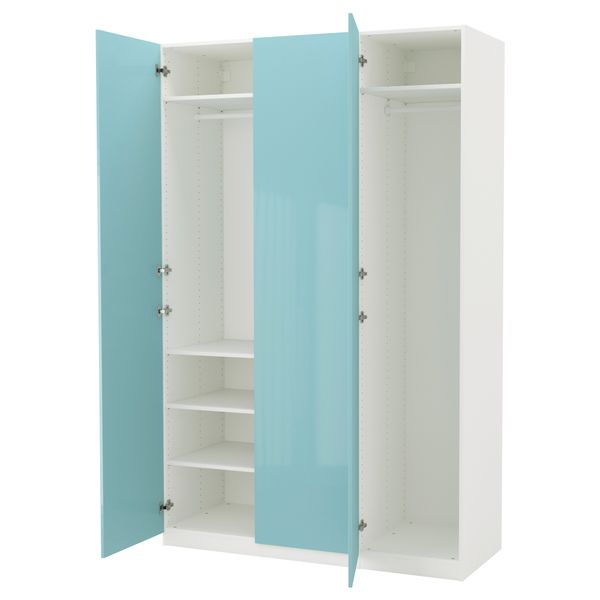 Гардероб ПАКС, белый, Фардаль глянцевый светло-бирюзовый (150x60x236 см) - фото 1