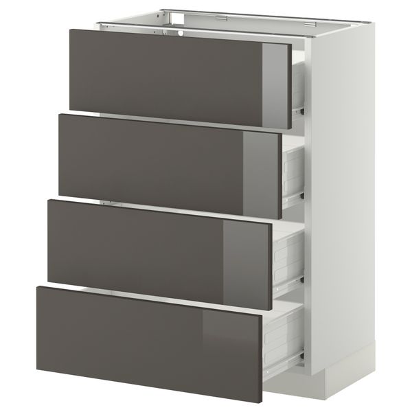 Напольный шкаф 4 фронтальных панели, 4 ящика МЕТОД / ФОРВАРА, белый, Рингульт серый - схема-чертеж с размерами