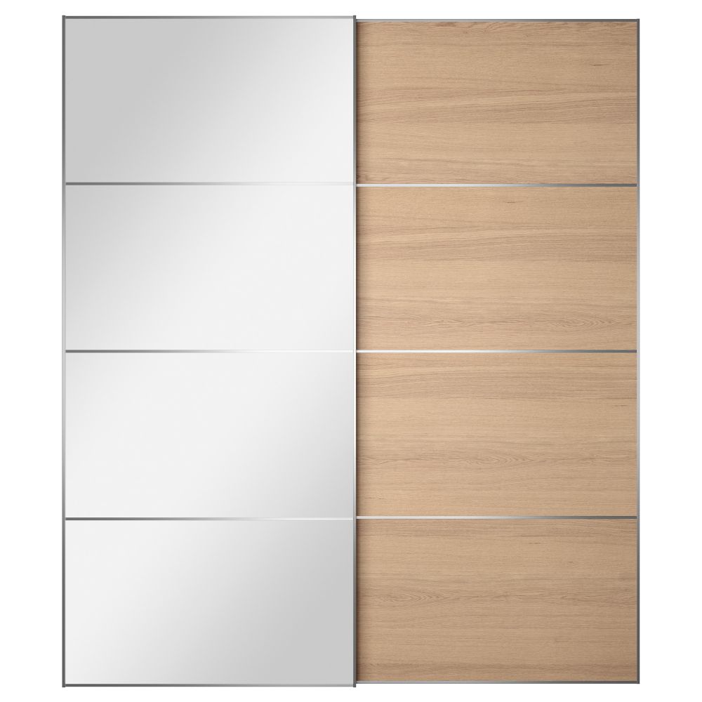 Пара раздвижных дверей АУЛИ / ИЛЬСЕНГ, зеркальное стекло, дубовый шпон, беленый - схема-чертеж с размерами