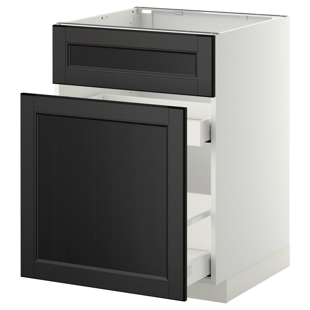 Напольный шкаф под мойку, сорт муcора, 1 дверца, 2 ящика МЕТОД / МАКСИМЕРА, белый, Лаксарби черно-коричневый (60x60 см) - схема-чертеж с размерами