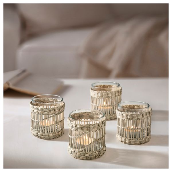 Подсвечник для греющей свечи, ручная работа осока IKEA SLIPPRIG 905.314.10 - фото 5