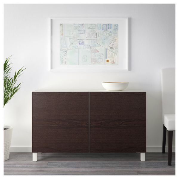 Комбинация для хранения с дверцами БЕСТО, белый, Инвикен черно-коричневый (120x40x74 см) - схема-чертеж с размерами