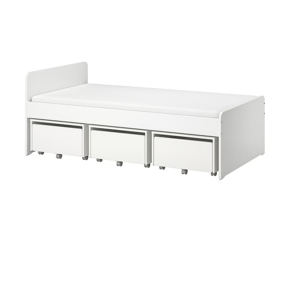 SLÄKT Каркас кровати с 3 ящиками - белый 90x200 см - фото 1
