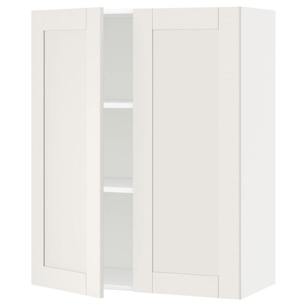 Навесной шкаф с полками/2дверцы, белый/Сэведаль белый 80x100 см IKEA METOD МЕТОД 092.231.57 - схема-чертеж с размерами