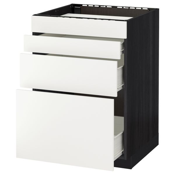 Напольный шкаф для духовки, 4фасада, 3 ящика МЕТОД / ФОРВАРА, черный, Хэггеби белый - схема-чертеж с размерами
