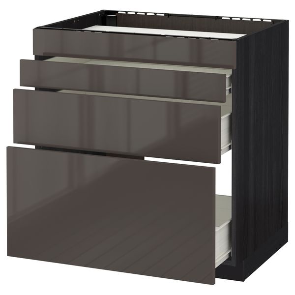 Напольный шкаф для духовки, 4фасада, 3 ящика МЕТОД / ФОРВАРА, черный, Рингульт серый - схема-чертеж с размерами