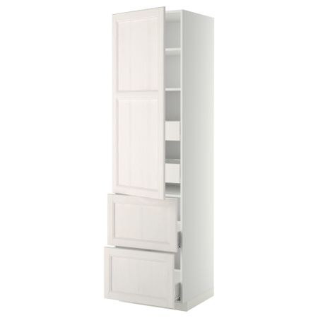 Высокий шкаф + полки, 4 ящика, 2 дверцы МЕТОД / ФОРВАРА, белый, Лаксарби белый