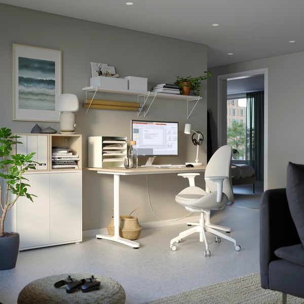 Письменный стол, 140x60 см, дубовый шпон, беленый, белый IKEA BEKANT БЕКАНТ 492.826.68 - схема-чертеж с размерами