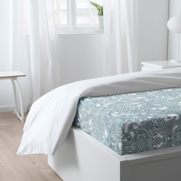 Простыня натяжная, белый, синий 90x200 см IKEA JÄTTEVALLMO ЙЭТТЕВАЛЛМО 004.366.05 - схема-чертеж с размерами