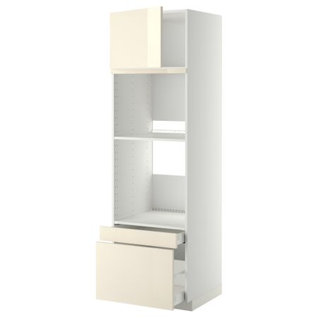 Высокий шкаф для духовки комбинированный, духовка + дверца, 2 ящика МЕТОД / МАКСИМЕРА, белый, Рингульт кремовый