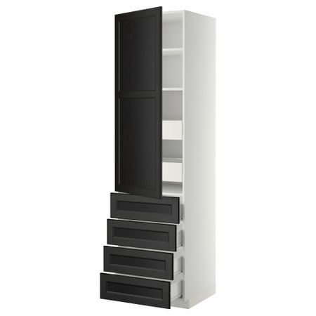 Высокий шкаф с полками/6 ящик, дверцами, 4 фронтальные панели МЕТОД / ФОРВАРА, белый, Лаксарби черно-коричневый черно-коричневый