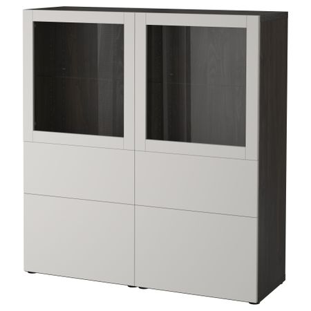 Комбинация для хранения со стеклянными дверцами БЕСТО, черно-коричневый, Лаппвикен светло-серый прозрачное стекло (120x40x128