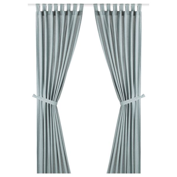 Гардины с прихватом, 2 шт., 140x300 см, серо-бирюзовый IKEA LEN ЛЕНDA ЛЕНДА 704.981.81 - фото 1
