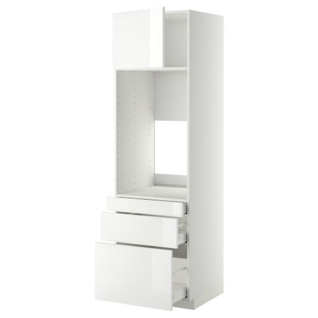 Высокий шкаф для двойной духовки, 3 ящика, дверца МЕТОД / МАКСИМЕРА, белый, Рингульт белый