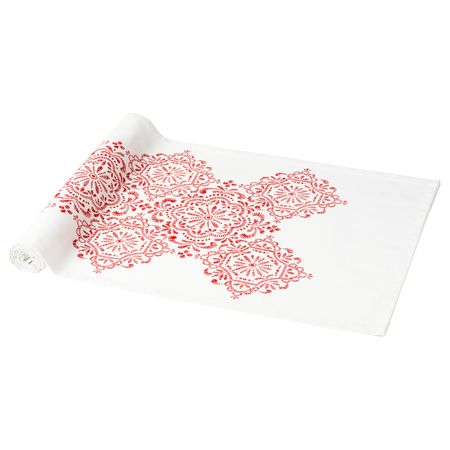 Дорожка настольная, орнамент «медальоны» белый, красный 35x130 см IKEA VINTER 2020 ВИНТЕР 2020 404.726.63