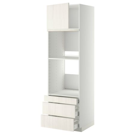 Высокий шкаф для духовки комбинированный, духовка + дверца, 3 ящика МЕТОД / МАКСИМЕРА, белый, Росдаль белый