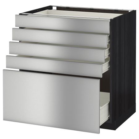 Напольный шкаф с 5 ящиками МЕТОД / ФОРВАРА, черный, Гревста нержавеющ сталь