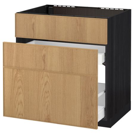 Напольный шкаф под мойку + 3 фронтальных панели, 2 ящика МЕТОД / МАКСИМЕРА, черный, Экестад дуб