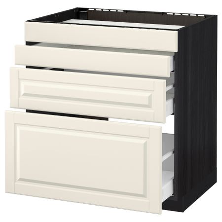 Напольный шкаф для духовки, 4фасада, 3 ящика МЕТОД / МАКСИМЕРА, черный, Будбин белый с оттенком
