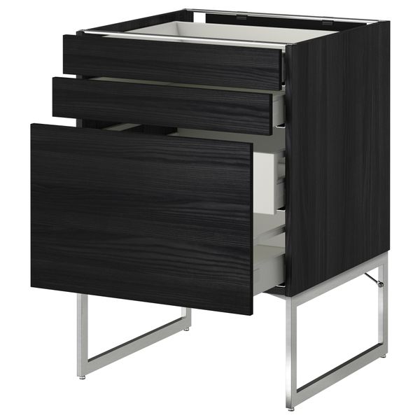 Напольный шкаф 3 фронтальных панели, 2 нижних, 2 средних ящика МЕТОД / МАКСИМЕРА, черный, Тингсрид черный - схема-чертеж с размерами