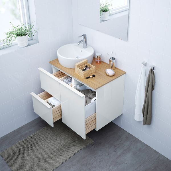 Шкаф с раковиной 45 см, глянцевый белый/бамбук ДАЛЬШЕР смеситель 82x49x74 см IKEA ГОДМОРГОН/ТОЛКЕН / ТОРНВИКЕН 893.256.42 - схема-чертеж с размерами