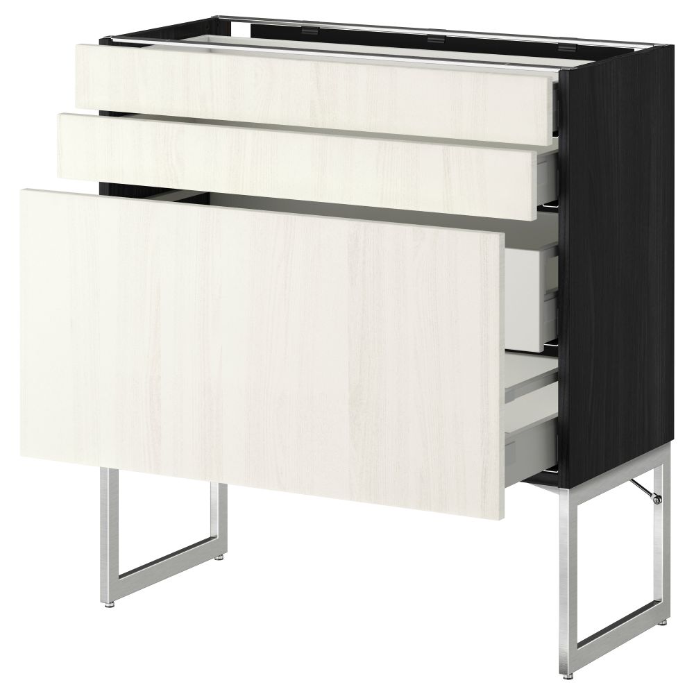 Напольный шкаф 3 фронтальных панели, 2 нижних, 2 средних ящика МЕТОД / МАКСИМЕРА, черный, Росдаль белый - схема-чертеж с размерами