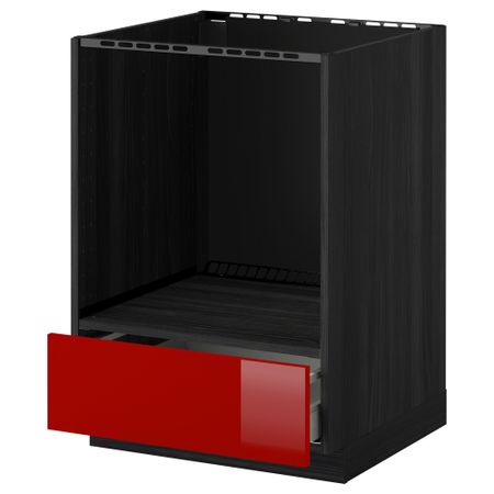 Напольный шкаф для духовки, с ящиком МЕТОД / МАКСИМЕРА, черный, Рингульт красный (60x60 см)