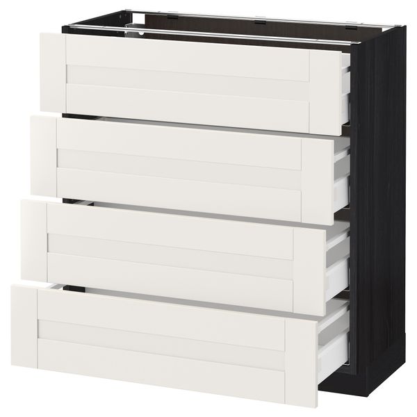 Напольный шкаф 4 фронтальных панели, 4 ящика МЕТОД / МАКСИМЕРА, черный, Сэведаль белый - схема-чертеж с размерами