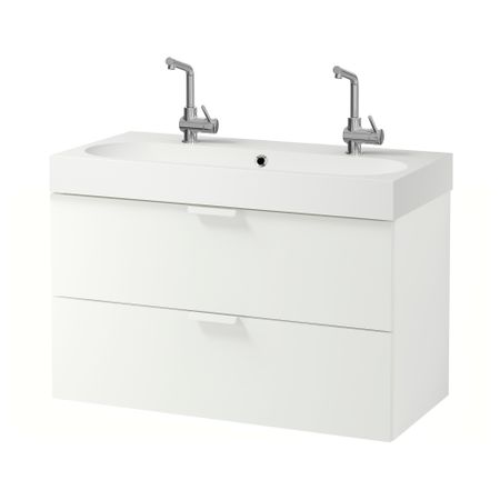 Шкаф для раковины с 2 ящиками ГОДМОРГОН / БРОВИКЕН, белый (100x49x68 см)