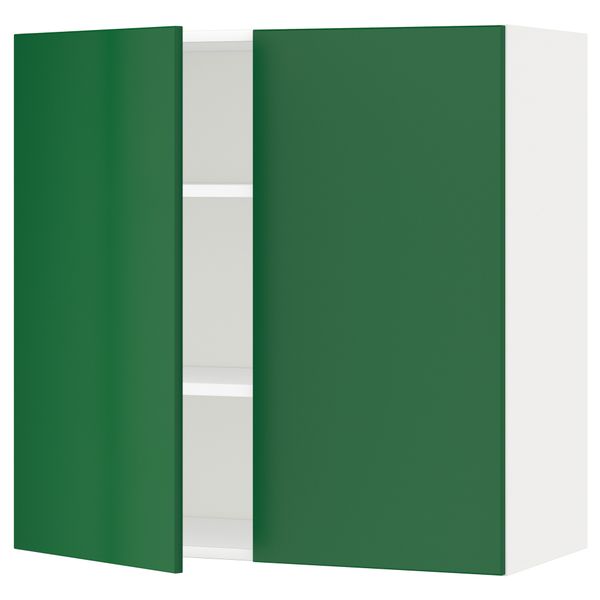 Навесной шкаф с полками, 2 дверцы МЕТОД, белый, Флэди зеленый - схема-чертеж с размерами
