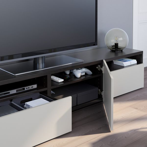 Тумба под ТВ, черно-коричневый, Лаппвикен светло-серый, 180x42x39 см IKEA БЕСТО 892.503.16 - фото 4