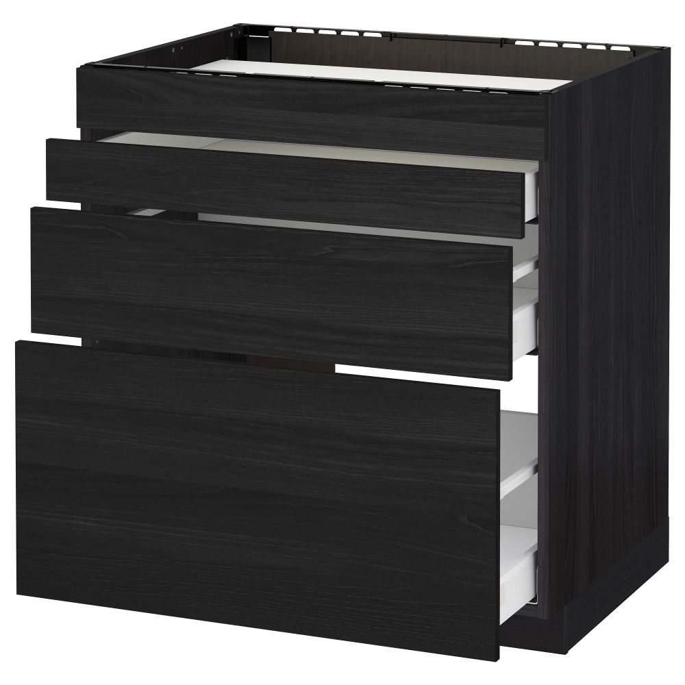 Напольный шкаф для духовки, 4фасада, 3 ящика МЕТОД / МАКСИМЕРА, черный, Тингсрид черный - схема-чертеж с размерами
