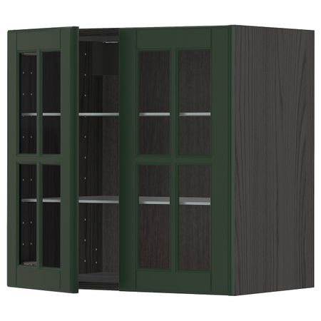 Навесной шкаф с полками, 2 стекло дв, черный/Будбин темно-зеленый 60x60 см IKEA МЕТОД 493.132.31
