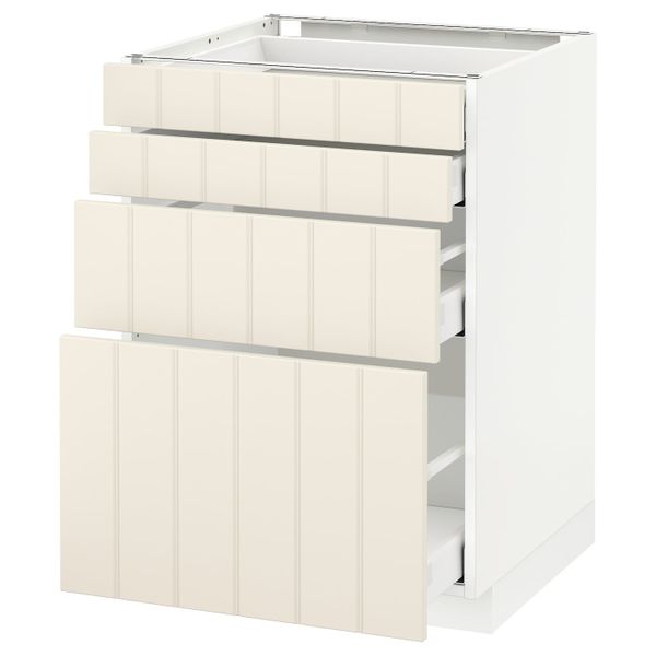 Напольный шкаф 4 фронтальных панели, 4 ящика, белый/Хитарп белый с оттенком 60x60 см IKEA METOD МЕТОД / MAXIMERA МАКСИМЕРА - схема-чертеж с размерами