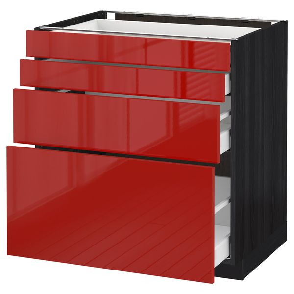 Напольный шкаф 4 фронтальных панели, 4 ящика МЕТОД / МАКСИМЕРА, черный, Рингульт красный - схема-чертеж с размерами