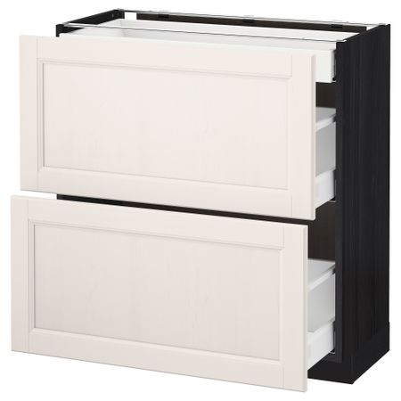 Напольный шкаф, 2 фасада, 3 ящика МЕТОД / МАКСИМЕРА, черный, Лаксарби белый
