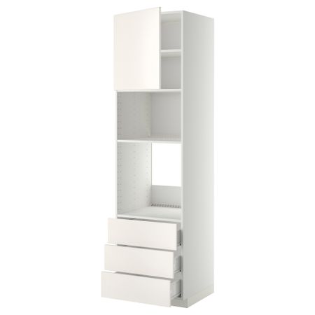 Высокий шкаф для духовки/СВЧ дверца, 3 ящика МЕТОД / ФОРВАРА, белый, Веддинге белый