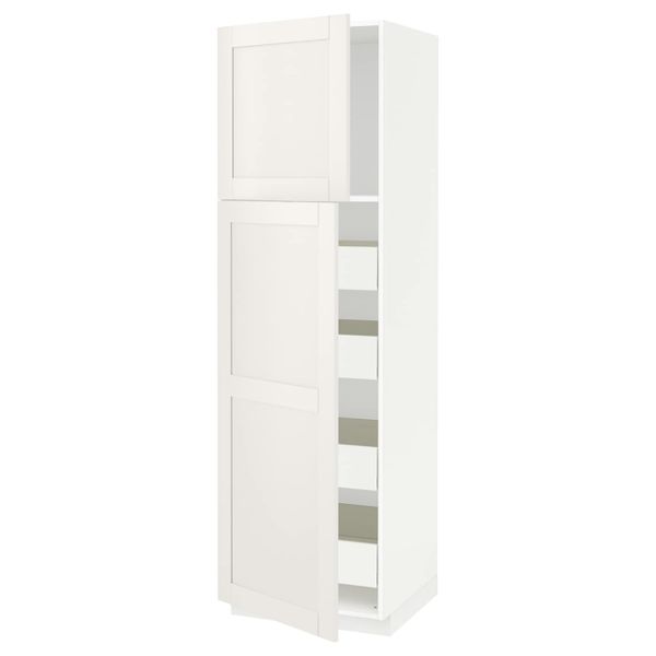 Высокий шкаф/2дверцы/4ящика, белый/Сэведаль белый 60x60x200 см IKEA МЕТОД / ФОРВАРА 293.780.06 - схема-чертеж с размерами