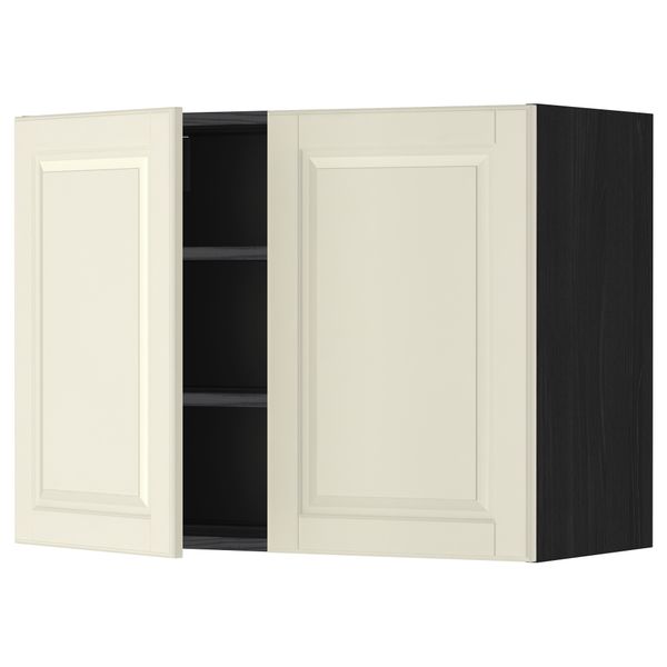 Навесной шкаф с полками, 2 дверцы МЕТОД, черный, Будбин белый с оттенком - схема-чертеж с размерами