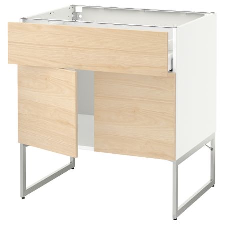 Напольный шкаф, полки, ящик, 2 двери МЕТОД / МАКСИМЕРА, белый, Аскерсунд под светлый ясень ясень