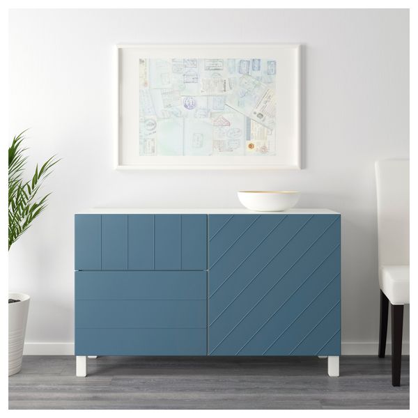 Комбинация для хранения с дверцами, ящиками БЕСТО, белый, Халлставик темно-синий (120x40x74 см) - схема-чертеж с размерами