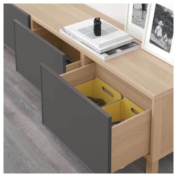 Комбинация для хранения с ящиками БЕСТО, под беленый дуб, Грундсвикен темно-серый (180x40x48 см) - схема-чертеж с размерами