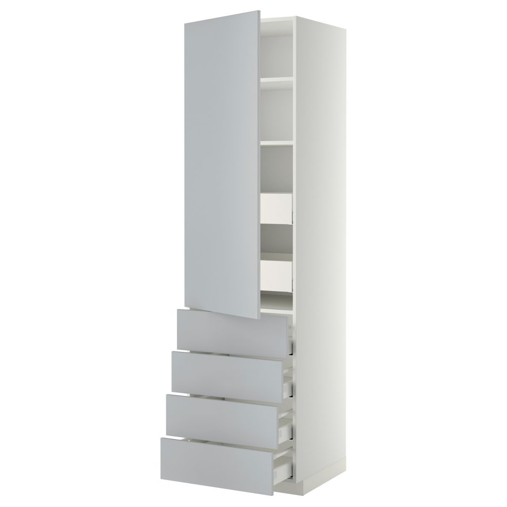 Высокий шкаф с полками/6 ящик, дверцами, 4 фронтальные панели МЕТОД / МАКСИМЕРА, белый, Веддинге серый - фото 1