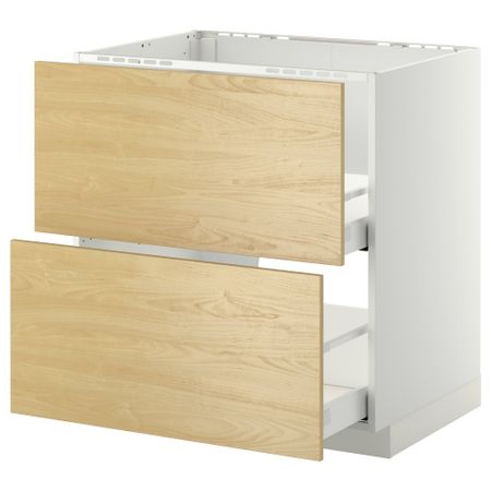 Напольный шкаф под мойку + 2 фронтальных панели, 2 ящика МЕТОД / МАКСИМЕРА, белый, Тингсрид береза