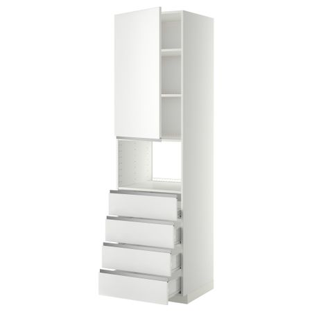 Высокий шкаф для духовки, дверца, 4 ящика МЕТОД / ФОРВАРА, белый, Нодста белый